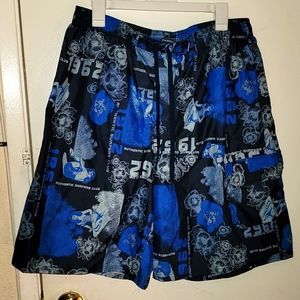 Sideout vintage surf shorts 36 blue Hawaiin Hula Girl all over print surf